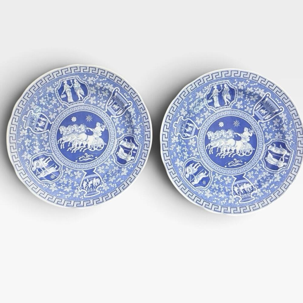 Spode Blue Room Collection Pair (2) Transferware Plates Greek Horse England